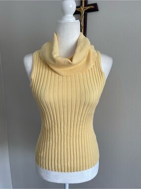Hillard & Hanson Sleeveless Ribbed Cowl Neck Sweater - Butter Yellow